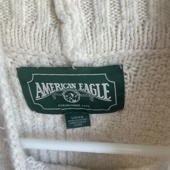 American Eagle Patchwork Knit White Crewneck Sweater Cozy Winter Small - Picture 3 of 5